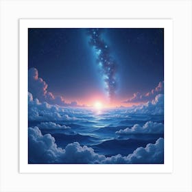 A Watercolor Star Filled Sky Illuminating A Vast Alien Ocean On A Distant Planet 1 Art Print