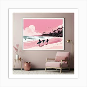 Default Surfers In Pink Beach Art Print 0 Art Print