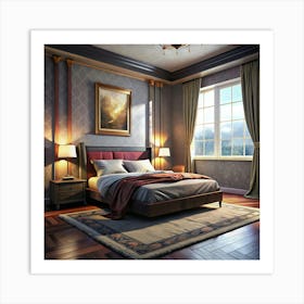 Luxurious Bedroom Interior With Sunlit Window Art Print