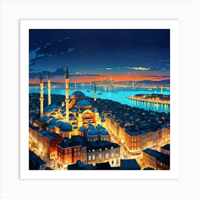 Blue Mosque At Night Art Print