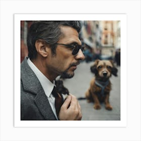 Portrait Of A Man With A Dog 2 Art Print