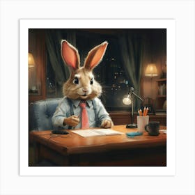 Rabbit In The Office Art Print