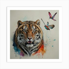 Tiger And Hummingbird 1 Art Print