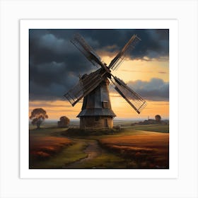 Windmill At Sunset Art Print