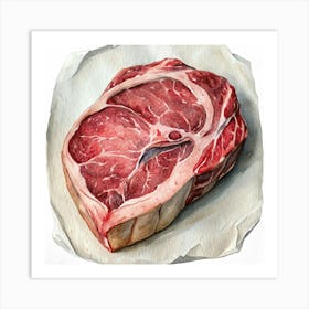 Watercolor Painting Of A Raw Steak Art Print