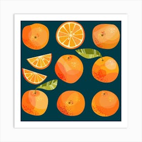 Citrus Orange Fruit on Teal Green Art Print