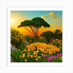 Beautiful Garden At Sunset Stock Photo Art Print