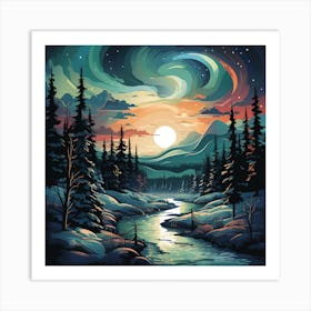 Winter Landscape Painting for Christmas Art Print