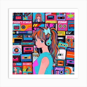 Anime Girl With Cassette Tapes Art Print