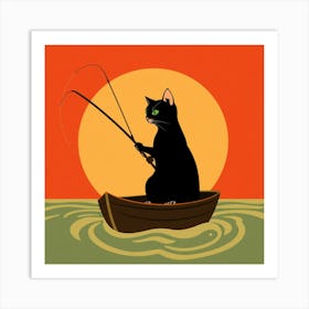 Cat Fishing In A Boat 1 Art Print