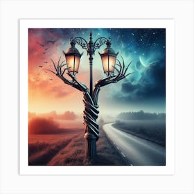Street Lamp In The Night Sky Art Print