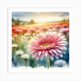 Watercolor Of Daisies Art Print