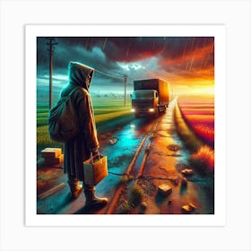 Man On A Road Art Print