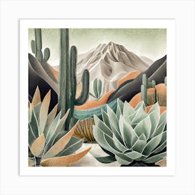 Firefly Modern Abstract Beautiful Lush Cactus And Succulent Garden In Neutral Muted Colors Of Tan, G (21) Art Print