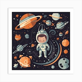Astronaut Illustration Kids Room 5 Art Print