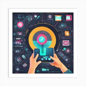 Futuristic Hand Holding A Smartphone Art Print