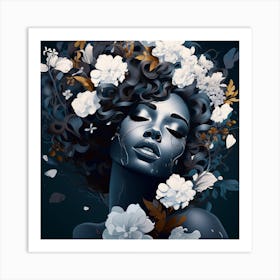 Black Woman With Flowers 4 Art Print