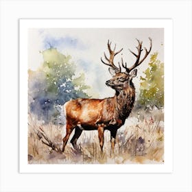 Watercolor Red Deer Art Print