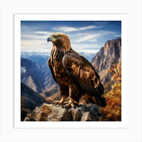 Golden Eagle Standing High On Cliff Face Art Print