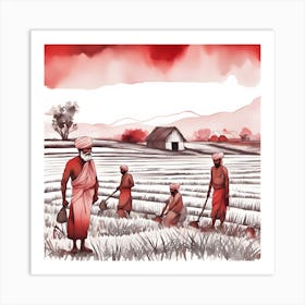 Men In A Rice Field Art Print