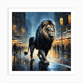 Lion In The Rain 2 Art Print