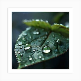 Water Droplets On A Leaf Art Print