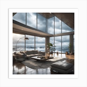 Living Room With Ocean View 1 Art Print