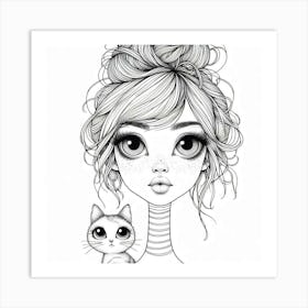 Girl With Cat 2 Art Print