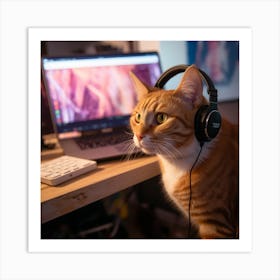 Cat looking at Cat Videos Art Print