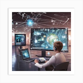 Woman Working At A Computer Art Print