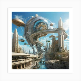 Futuristic City paintings art print 2 Art Print