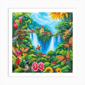 Waterfall In The Jungle 12 Art Print