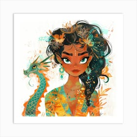 Dragon And A Girl Art Print