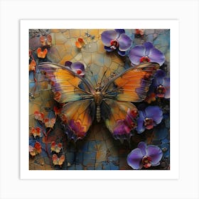 Butterfly And Orchids 4 Art Print