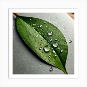 Leaf With Water Droplets Art Print