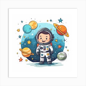 Cartoon Astronaut In Space Art Print