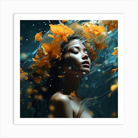 Underwater Girl With Flowers Art Print