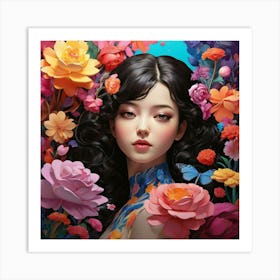 Asian Girl With Flowers Art Print