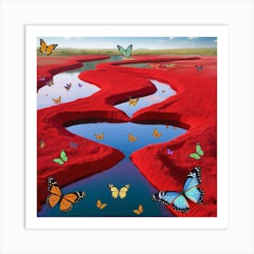 Red Heart With Butterflies Art Print