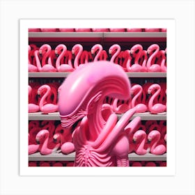 Alien And Flamingos 1 Art Print