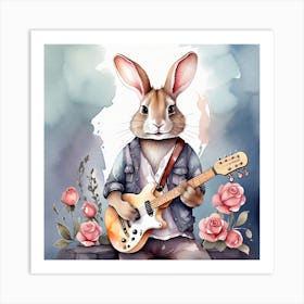 Rabbit With Guitar Art Print