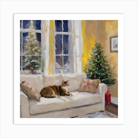 Cat on a sofa on a Christmas Eve Art Print