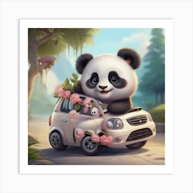 Cute Panda Bear In Car Art Print