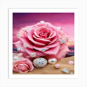 Pink Rose With Pearls Art Print