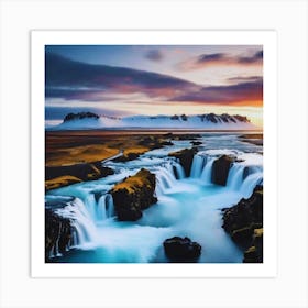 Beautiful Waterfall In Iceland Art Print