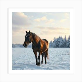 Horse In The Snow 17 Art Print