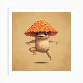 Silly Frog Wearing A Mushroom Square Art Print