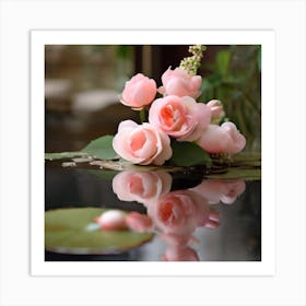 Pink Roses In A Vase Art Print