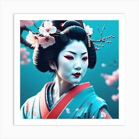 The Geisha Among The Cherry Blossom Art Print