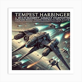 A Sci Fi Illustration Of The Tempest Harbinger, A Large Scale Fleet Engagement Art Print